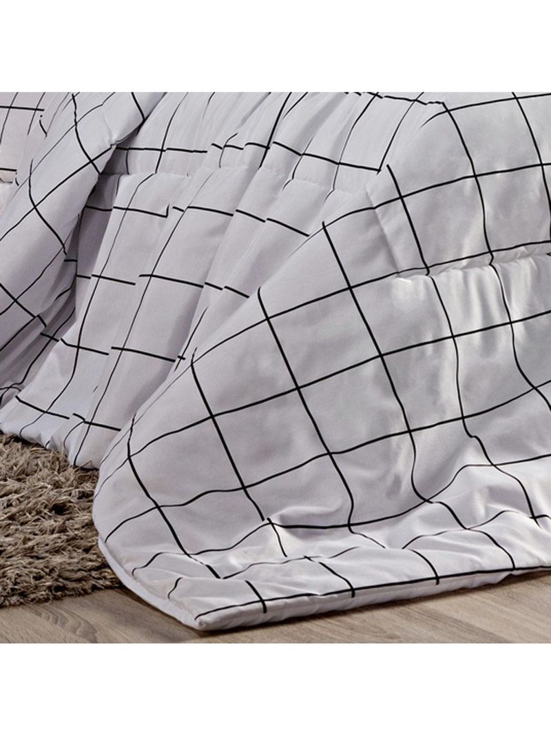 Kit edredom square solteiro quadriculado percal 180 fios 2 peças - branco