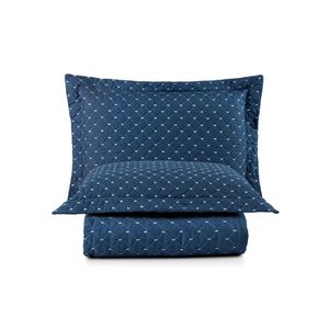 Kit cobre leito colcha vênus queen dupla face micropercal 200 fios liso 3 peças - azul marinho