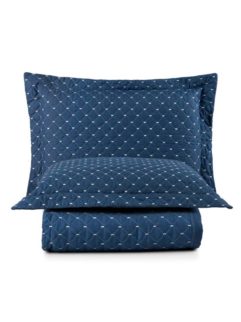 Kit cobre leito colcha vênus queen dupla face micropercal 200 fios liso 3 peças - azul marinho