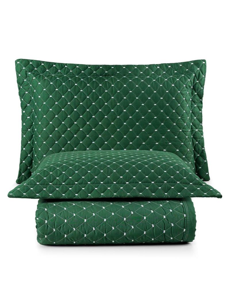 Kit cobre leito colcha vênus queen dupla face micropercal 200 fios liso 3 peças - verde esmeralda