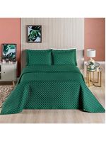 Kit cobre leito colcha vênus queen dupla face micropercal 200 fios liso 3 peças - verde esmeralda