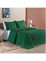 Kit cobre leito colcha vênus queen dupla face micropercal 200 fios liso 3 peças - verde esmeralda