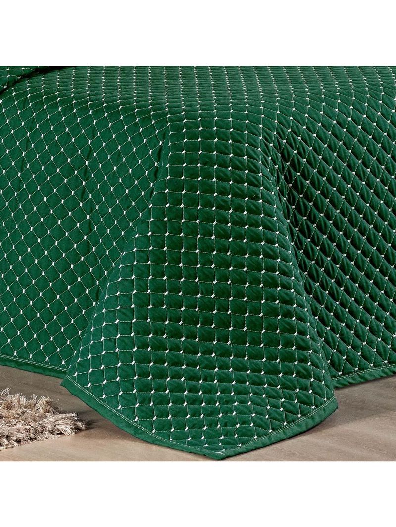 Kit cobre leito colcha vênus queen dupla face micropercal 200 fios liso 3 peças - verde esmeralda