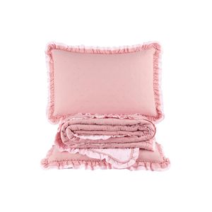 Kit cobre leito colcha vitta king matelado c/ babadinhos 200 fios 3 peças rosa