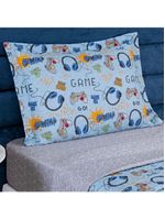 Kit cobre leito colcha solteiro infantil fantasy dupla face microfibra 2 peças - games - azul