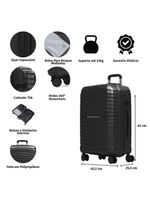 Mala Média 23 Kg Polipropileno 4 Rodas Hong Kong Preta