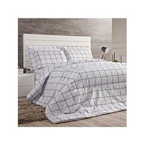 Kit edredom square king quadriculado percal 180 fios 3 peças - branco