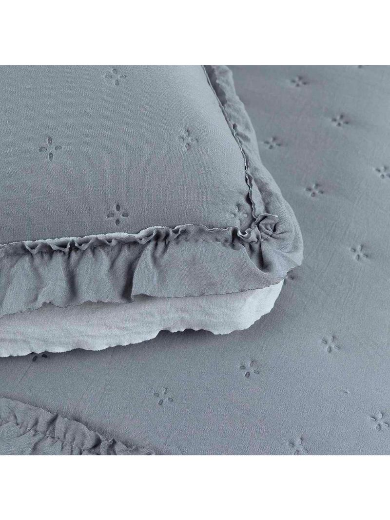 Kit cobre leito colcha vitta casal padrão matelado c/ babadinhos 200 fios 3 peças cinza