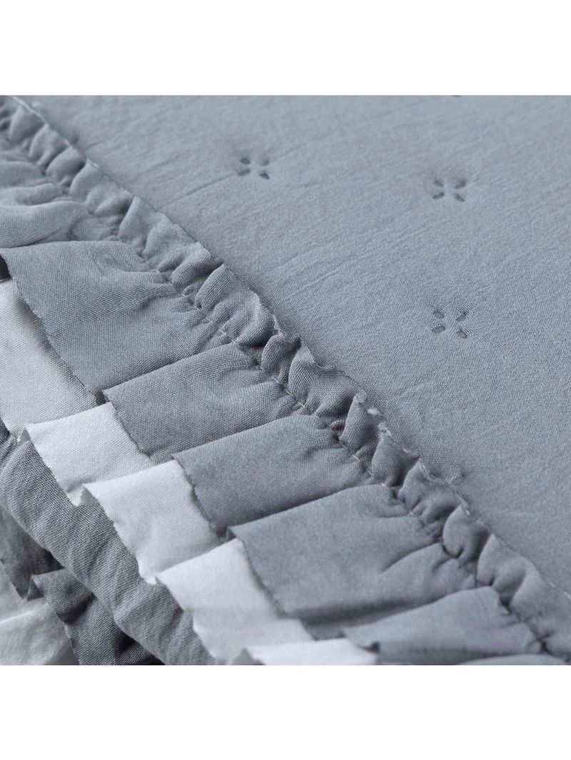 Kit cobre leito colcha vitta casal padrão matelado c/ babadinhos 200 fios 3 peças cinza