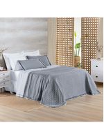 Kit cobre leito colcha vitta casal padrão matelado c/ babadinhos 200 fios 3 peças cinza