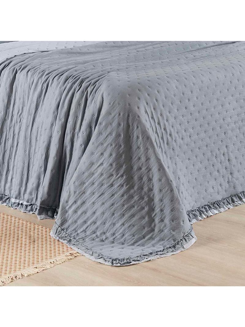 Kit cobre leito colcha vitta casal padrão matelado c/ babadinhos 200 fios 3 peças cinza