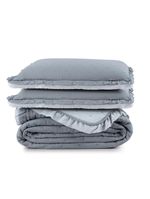 Kit cobre leito colcha vitta casal padrão matelado c/ babadinhos 200 fios 3 peças cinza