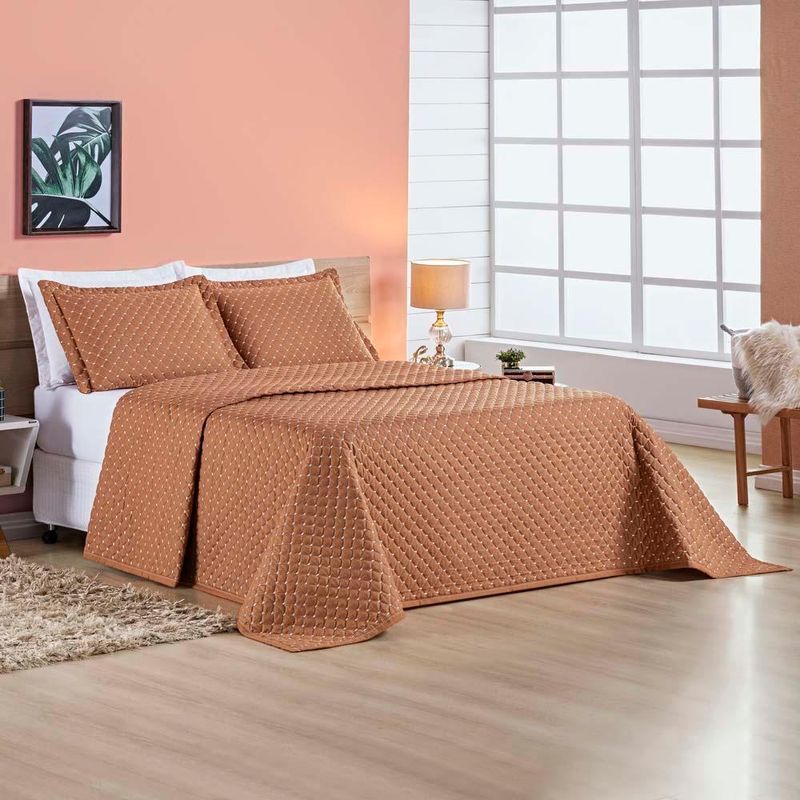 Kit cobre leito colcha vênus casal dupla face micropercal 200 fios liso 3 peças - terracota