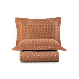 Kit cobre leito colcha vênus casal dupla face micropercal 200 fios liso 3 peças - terracota