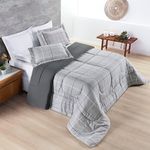 Kit edredom cobertor celi super king dupla face micropercal estampado 200 fios 3 peças xadrez grid cinza - 100% poliéste