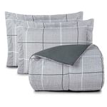 Kit edredom cobertor celi super king dupla face micropercal estampado 200 fios 3 peças xadrez grid cinza - 100% poliéste