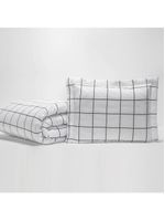 Kit edredom square queen quadriculado percal 180 fios 3 peças - branco