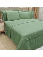 Kit coordenado grécia cobre leito + jogo de cama queen bordado inglês 300 fios - 7 peças - verde