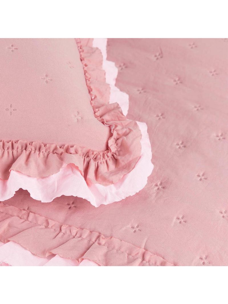 Kit cobre leito colcha vitta queen matelado c/ babadinhos 200 fios 3 peças rosa