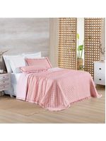 Kit cobre leito colcha vitta queen matelado c/ babadinhos 200 fios 3 peças rosa