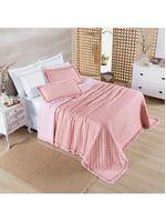 Kit cobre leito colcha vitta queen matelado c/ babadinhos 200 fios 3 peças rosa