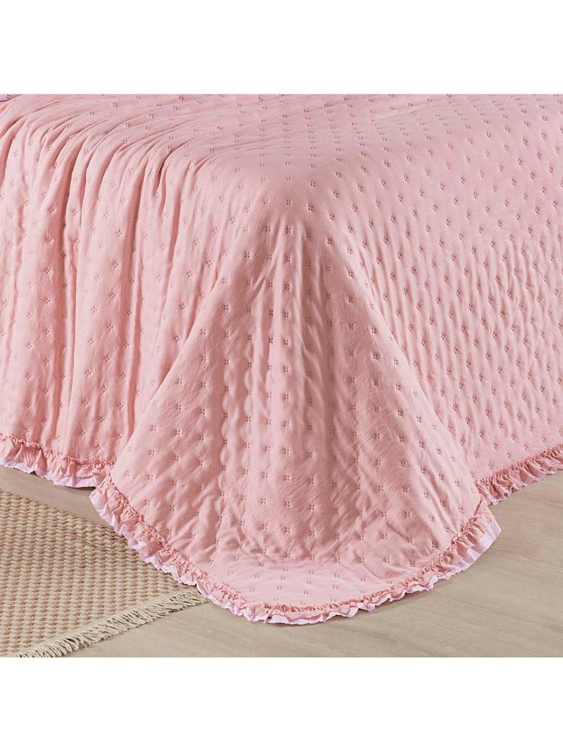 Kit cobre leito colcha vitta queen matelado c/ babadinhos 200 fios 3 peças rosa