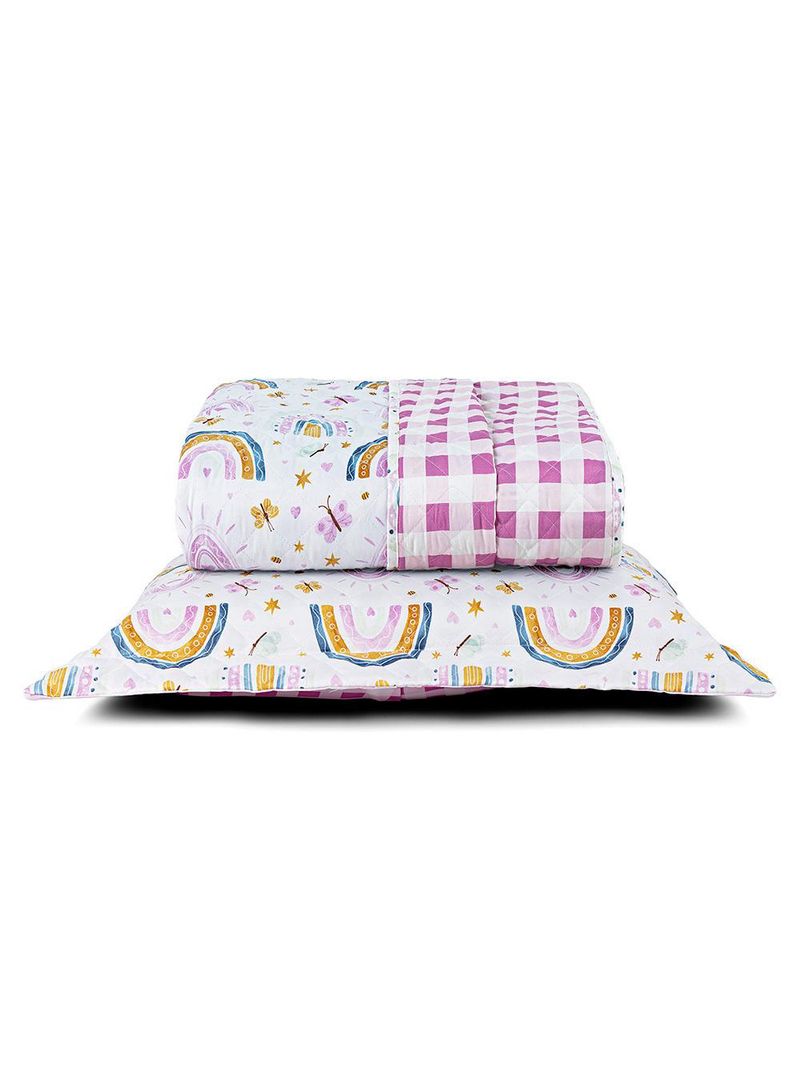 Kit cobre leito colcha solteiro infantil lutti dupla face 200 fios 2 peças arco Íris rainbow