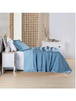 Kit cobre leito colcha vitta queen matelado c/ babadinhos 200 fios 3 peças azul