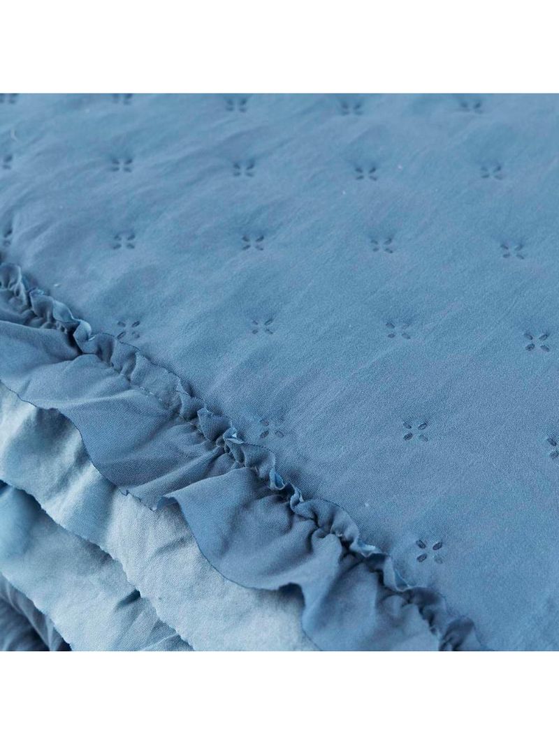 Kit cobre leito colcha vitta queen matelado c/ babadinhos 200 fios 3 peças azul