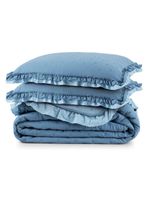 Kit cobre leito colcha vitta queen matelado c/ babadinhos 200 fios 3 peças azul