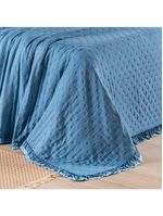 Kit cobre leito colcha vitta queen matelado c/ babadinhos 200 fios 3 peças azul