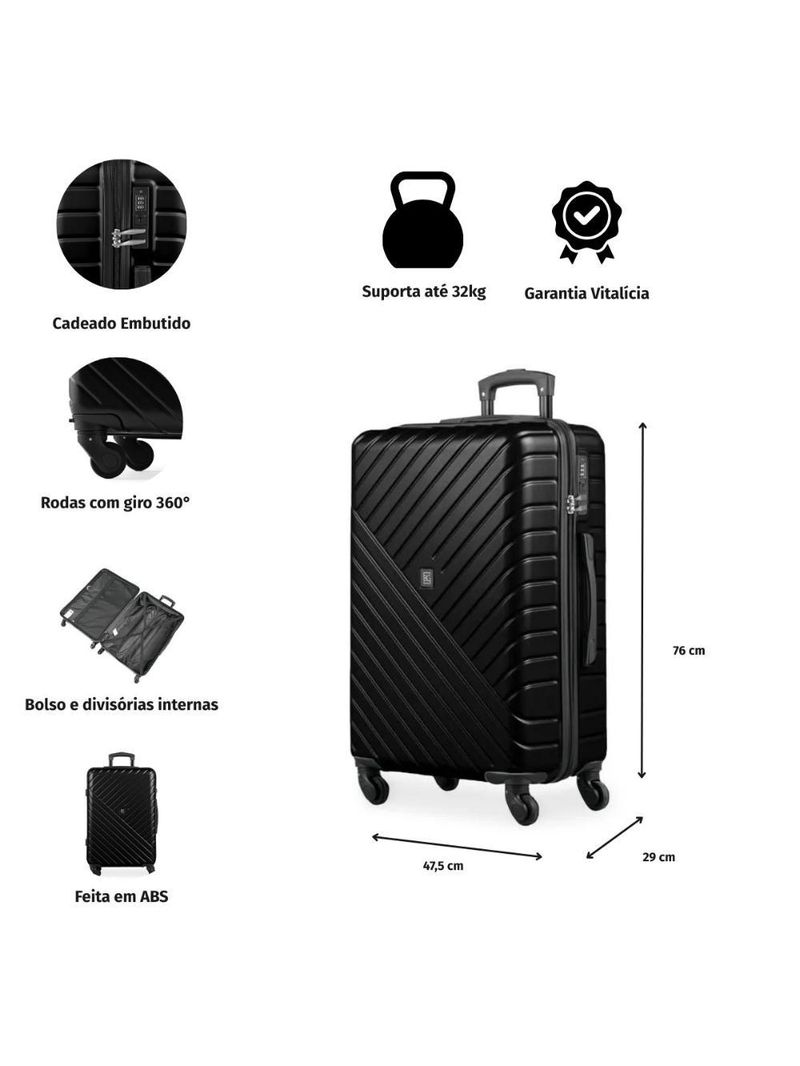 Mala Grande ABS 4 Rodas Detroit Prata