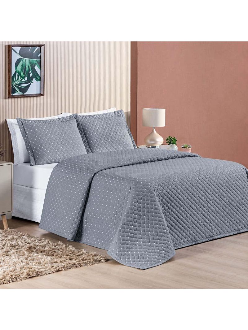 Kit cobre leito colcha vênus king dupla face micropercal 200 fios liso 3 peças - cinza