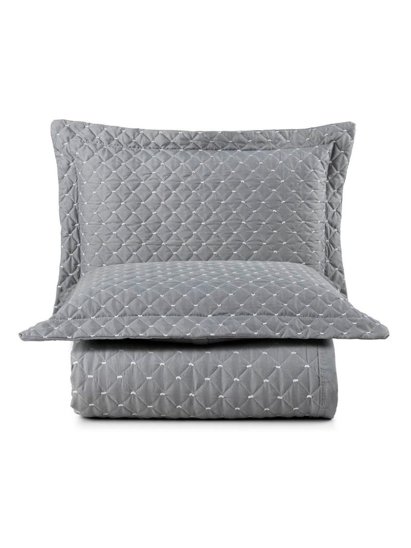 Kit cobre leito colcha vênus king dupla face micropercal 200 fios liso 3 peças - cinza