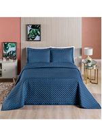 Kit cobre leito colcha vênus casal dupla face micropercal 200 fios liso 3 peças - azul marinho