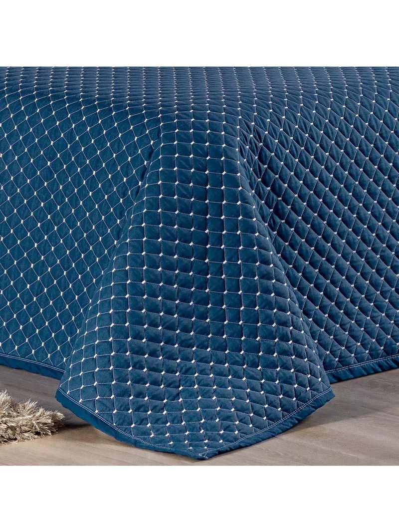Kit cobre leito colcha vênus casal dupla face micropercal 200 fios liso 3 peças - azul marinho