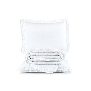 Kit cobre leito colcha vitta casal padrão matelado c/ babadinhos 200 fios 3 peças branco