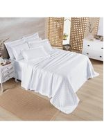 Kit cobre leito colcha vitta casal padrão matelado c/ babadinhos 200 fios 3 peças branco