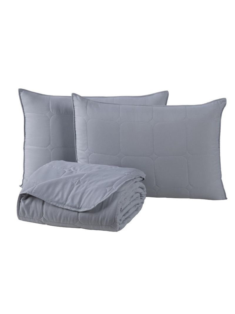 Kit cobre leito colcha speciale king matelado toque acetinado 400 fios 3 peças cinza