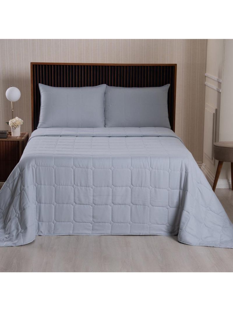 Kit cobre leito colcha speciale king matelado toque acetinado 400 fios 3 peças cinza