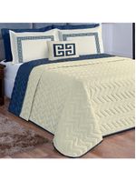 Kit cobre leito colcha mistral casal padrão microfibra dupla face 7 peças - palha