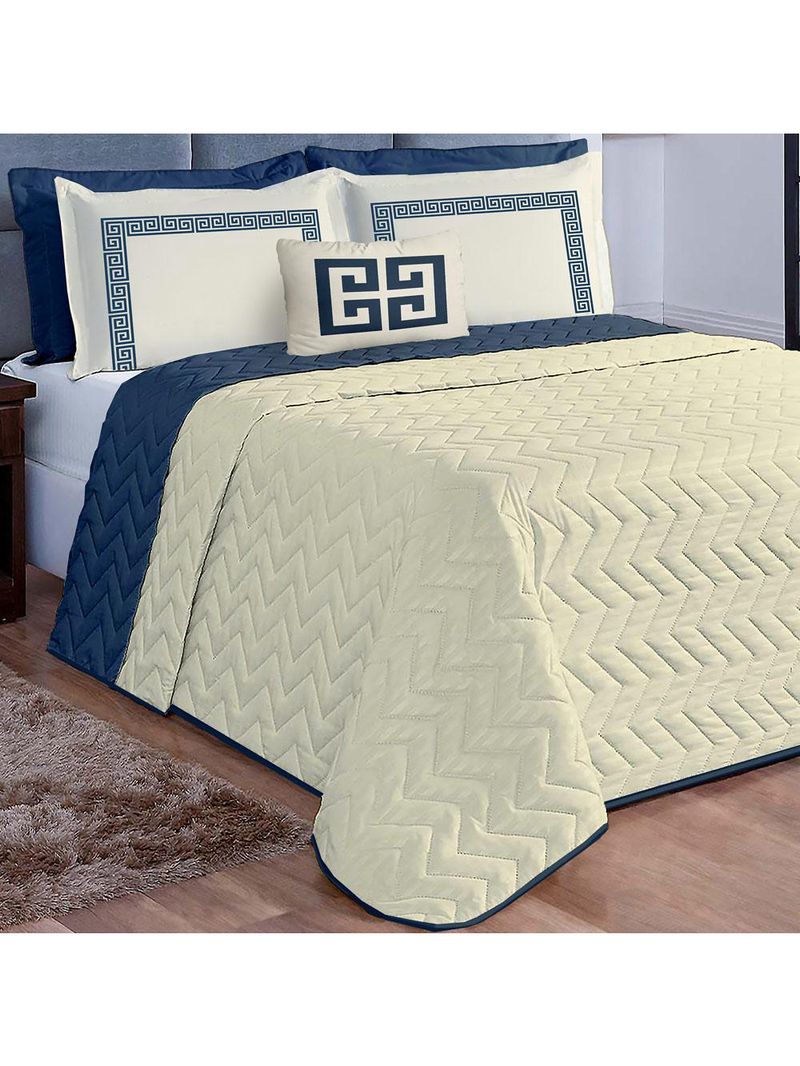 Kit cobre leito colcha mistral casal padrão microfibra dupla face 7 peças - palha