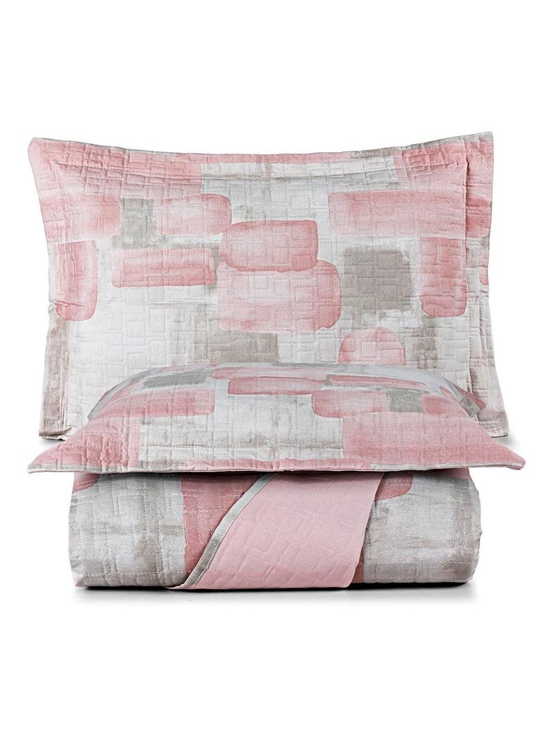 Kit cobre leito colcha maris king estampado dupla face percalle 200 fios 3 peças quadri rosê