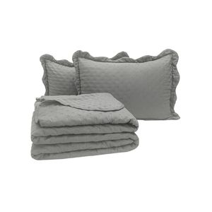 Kit cobre leito colcha perone queen dupla face toque de pluma micro percal 300 fios 3 peças - cinza