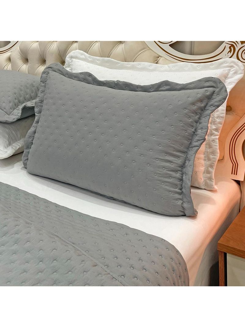Kit cobre leito colcha perone queen dupla face toque de pluma micro percal 300 fios 3 peças - cinza
