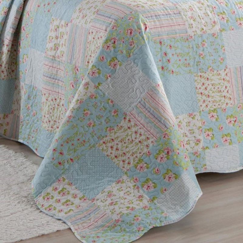 Kit cobre leito colcha mix queen estampado dupla face floral 3 peças - karina