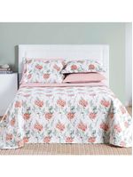 Kit cobre leito colcha maris king estampado dupla face percalle 200 fios 3 peças hortênsia salmão