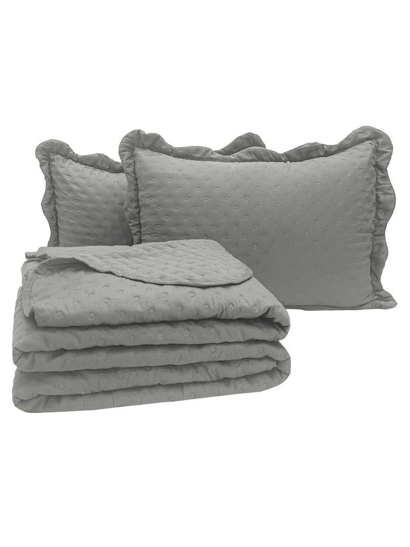 Kit cobre leito colcha perone king dupla face toque de pluma micro percal 300 fios 3 peças - cinza