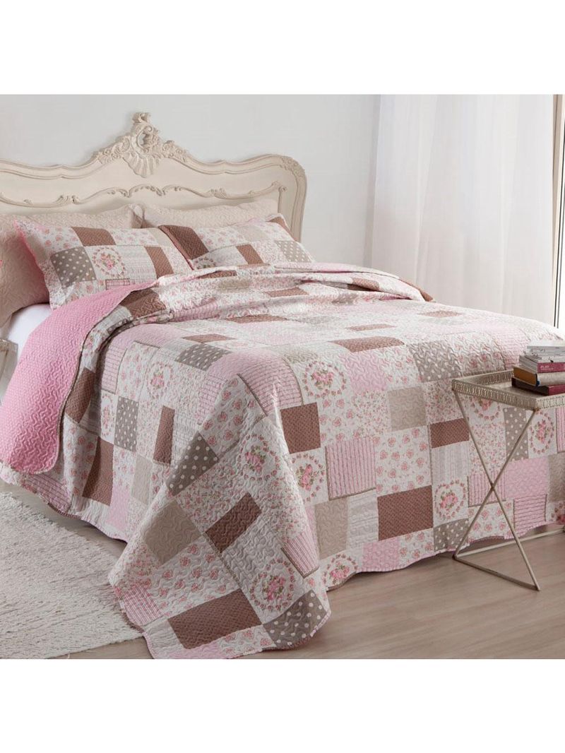 Kit cobre leito colcha mix king estampado dupla face floral 3 peças - mara