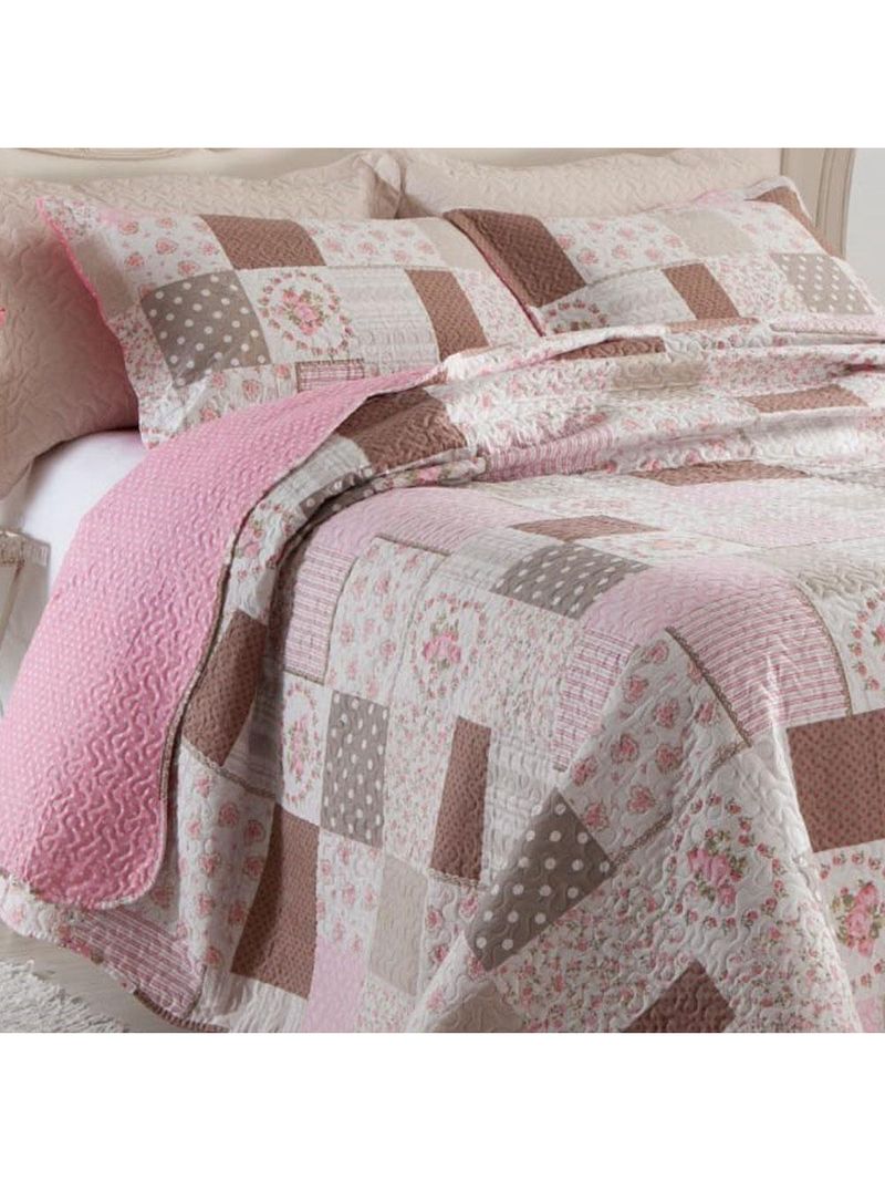 Kit cobre leito colcha mix king estampado dupla face floral 3 peças - mara